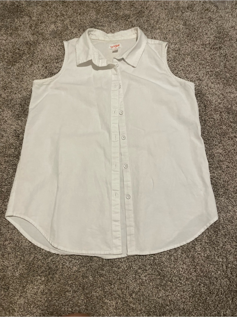 Girls' White Sleeveless Button-Down Shirt